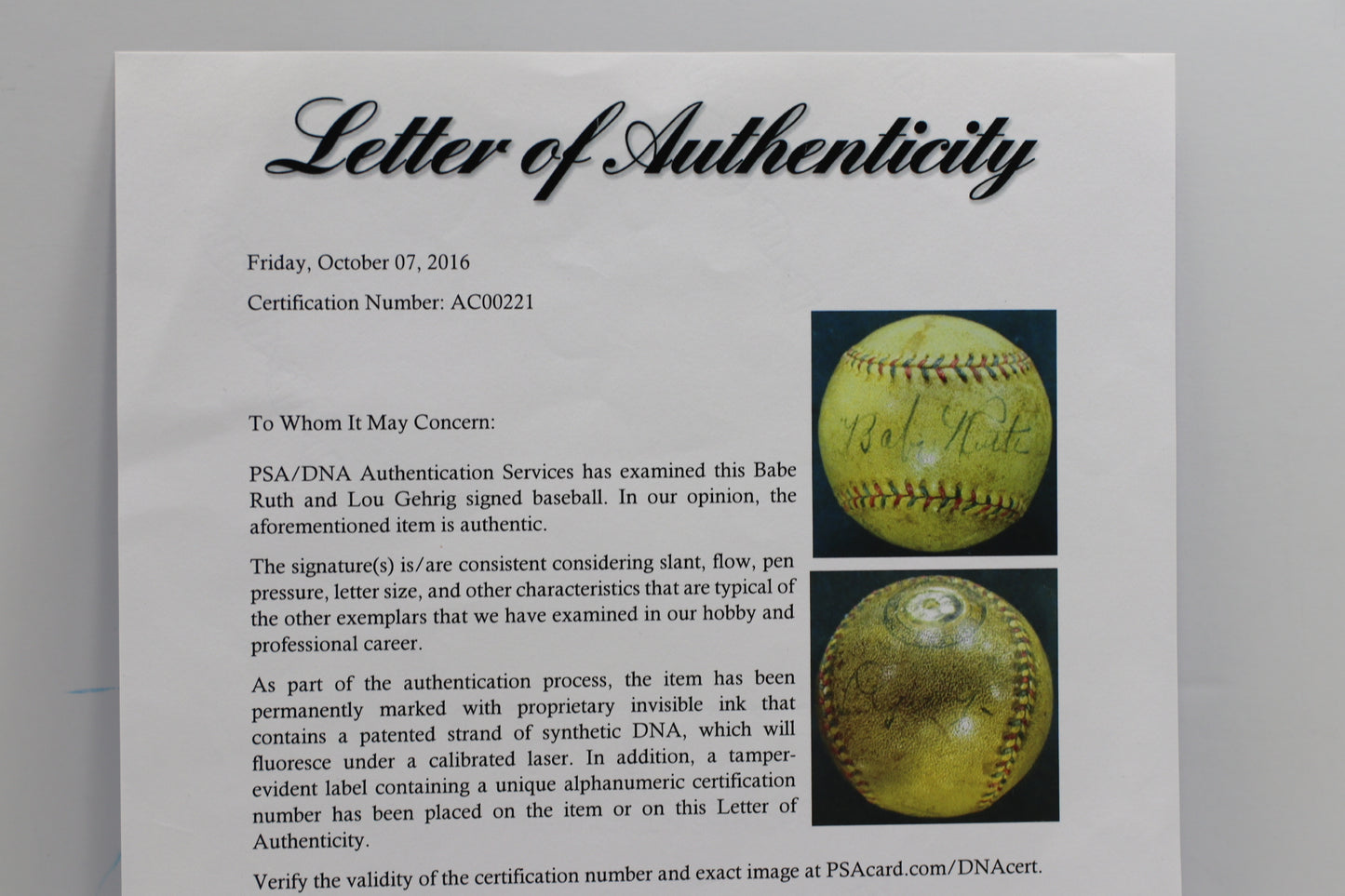 BABE RUTH & LOU GEHRIG New York Yankees SIGNED BASEBALL BAS ENCAP JSA PSA LOA