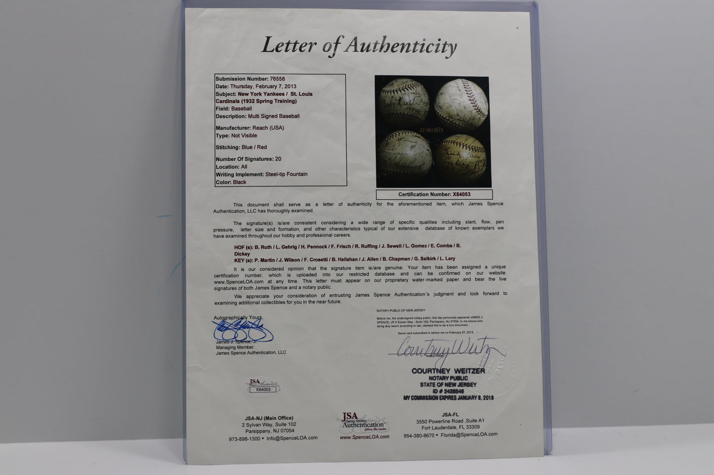 1932 New York Yankees St. Louis Cardinals SIGNED BASEBALL BABE RUTH LOU GEHRIG BAS