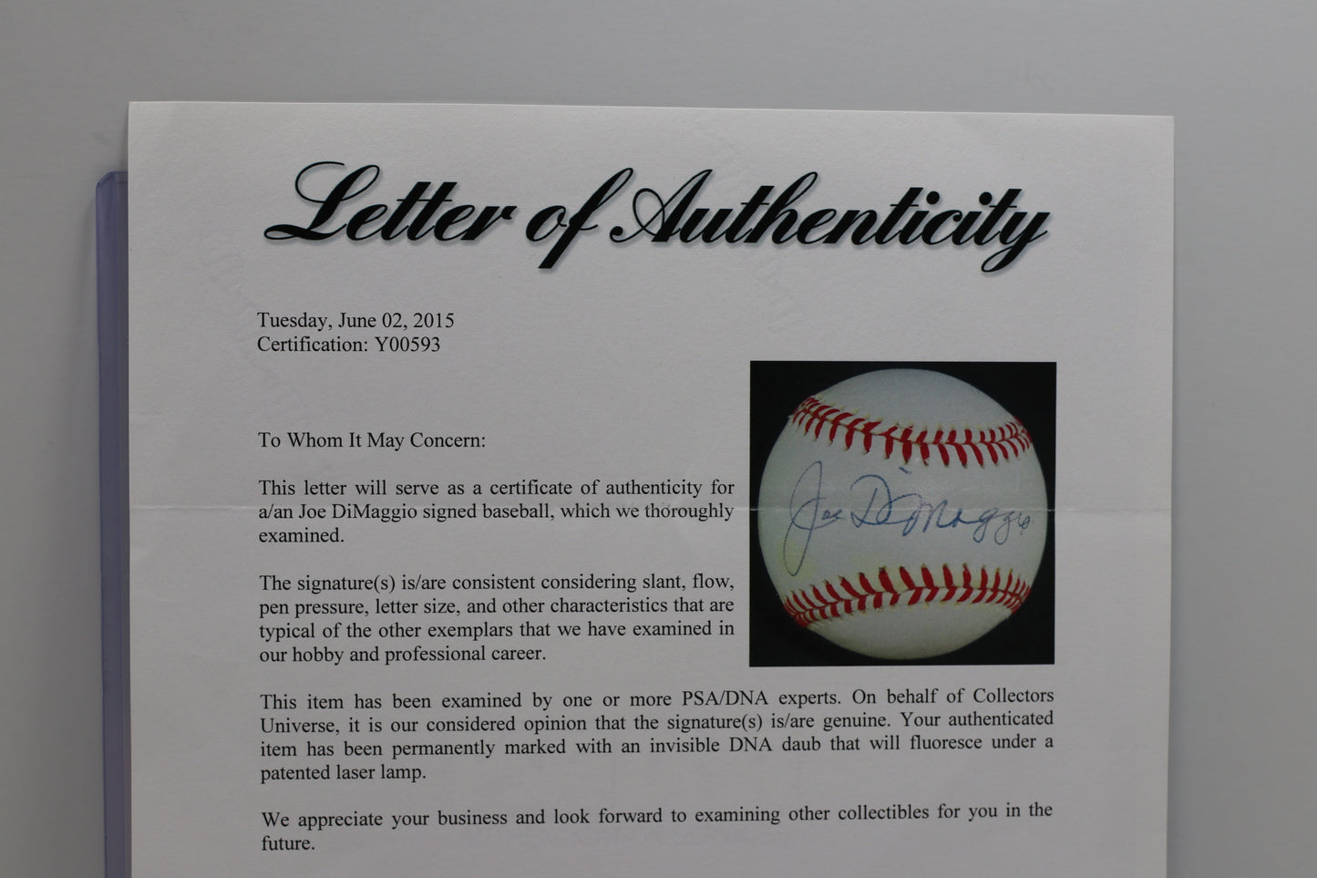 JOE DIMAGGIO SIGNED RAWLINGS BASEBALL NEW YOURK YANKEES PSA/DNA LOA