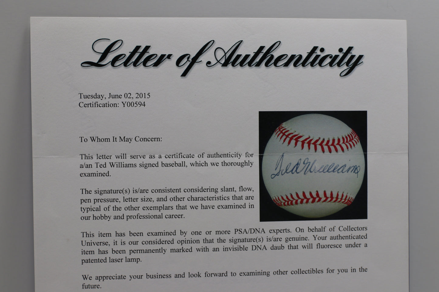 TED WILLIAMS SIGNED RAWLINGS BASEBALL BOSTON RED SOX PSA/DNA LOA