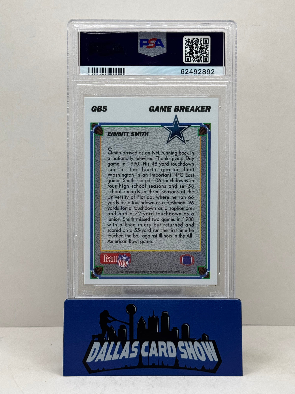 1991 Upper Deck #GB5 Emmitt Smith Game Breakers Hologram PSA 8