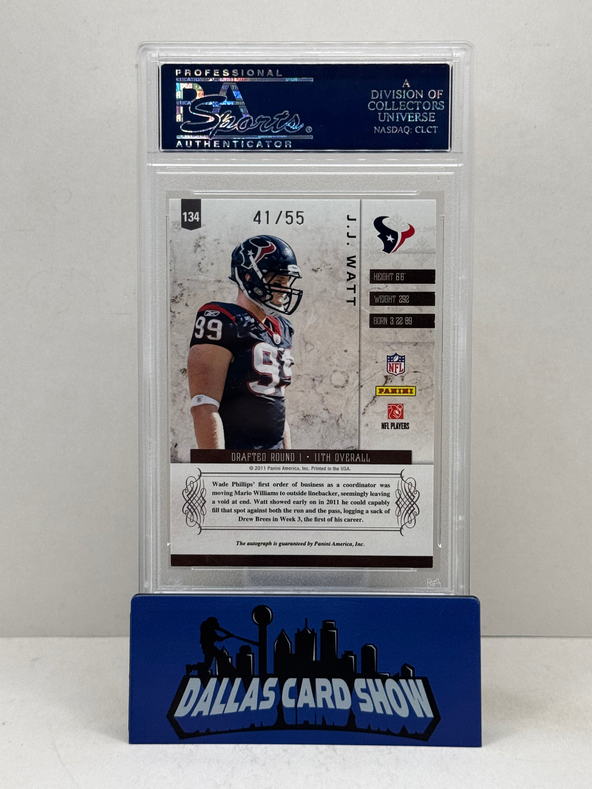 2001 Panini Plates and Patches #134 JJ Watt Autograph Silver Rookie /55 PSA 9