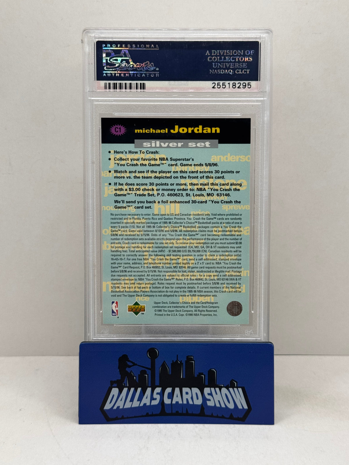 1995 Collectors Choice #C1 Michael Jordan Crash the Game Silver Set PSA 10