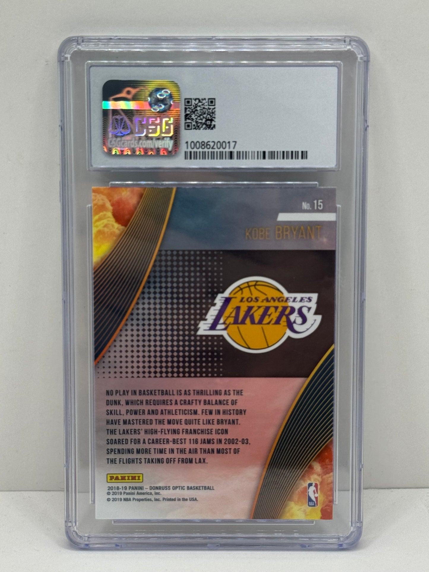 2018-19 Donruss Optic Kobe Bryant All Clear For Takeoff #15 CSG 9.5