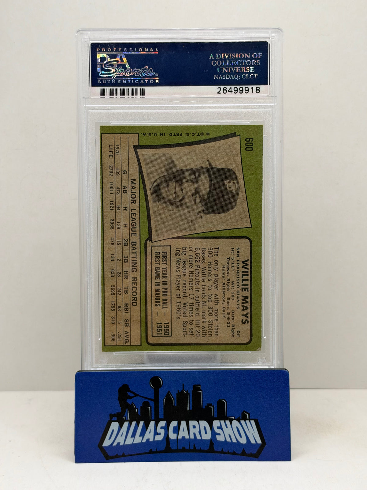 1971 Topps #600 Willie Mays PSA 5