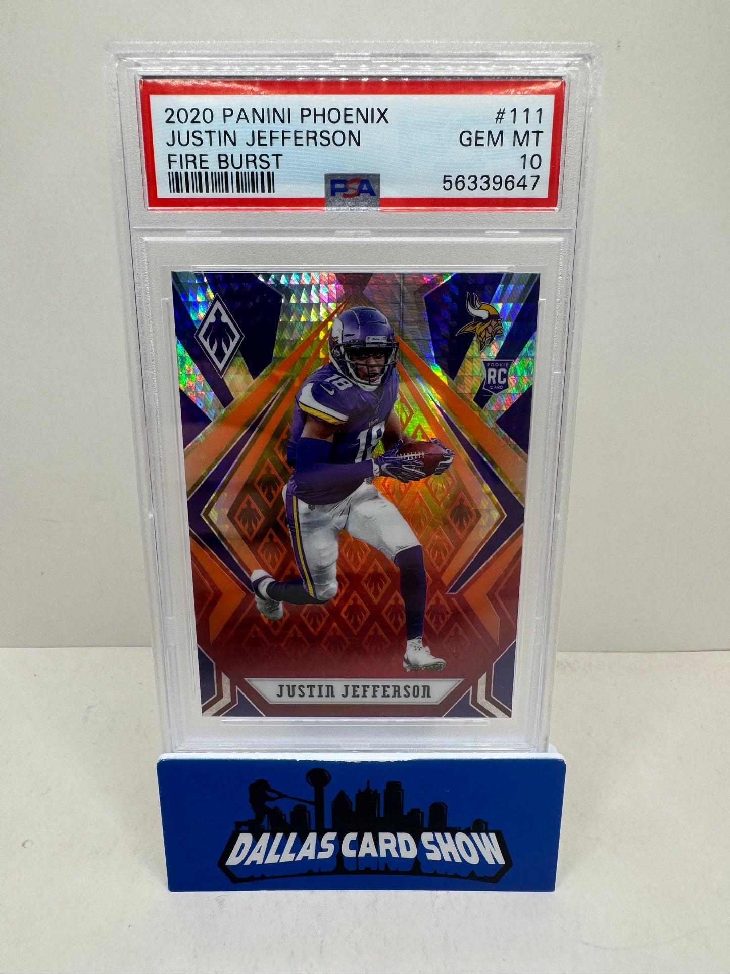 2020 Phoenix Football Justin Jefferson Fire Burst PSA 10