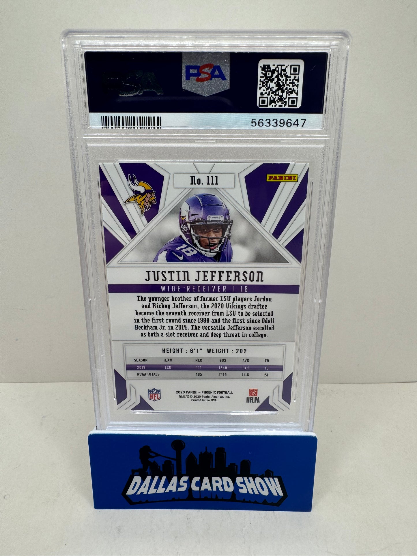 2020 Phoenix Football Justin Jefferson Fire Burst PSA 10