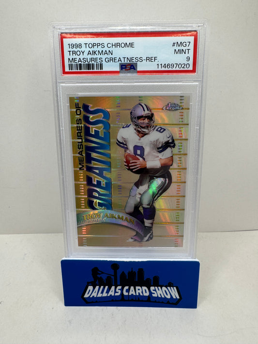 1998 Topps Chrome Troy Aikman Measures Greatness Refractor PSA 9