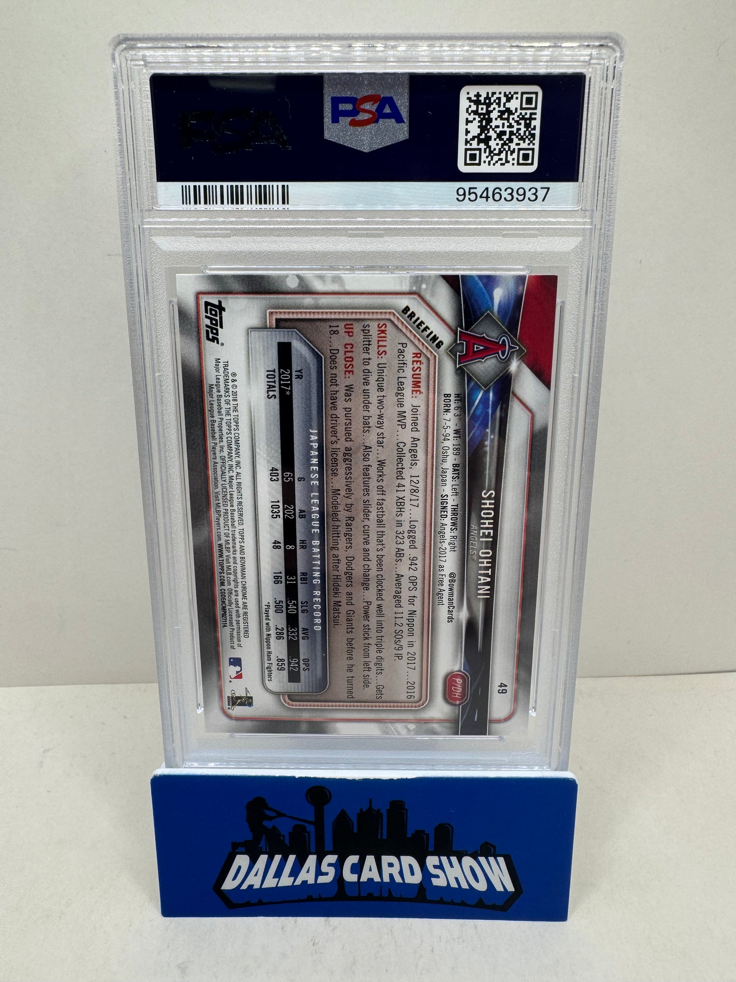 2018 Bowman Shohei Ohtani #49 PSA 9