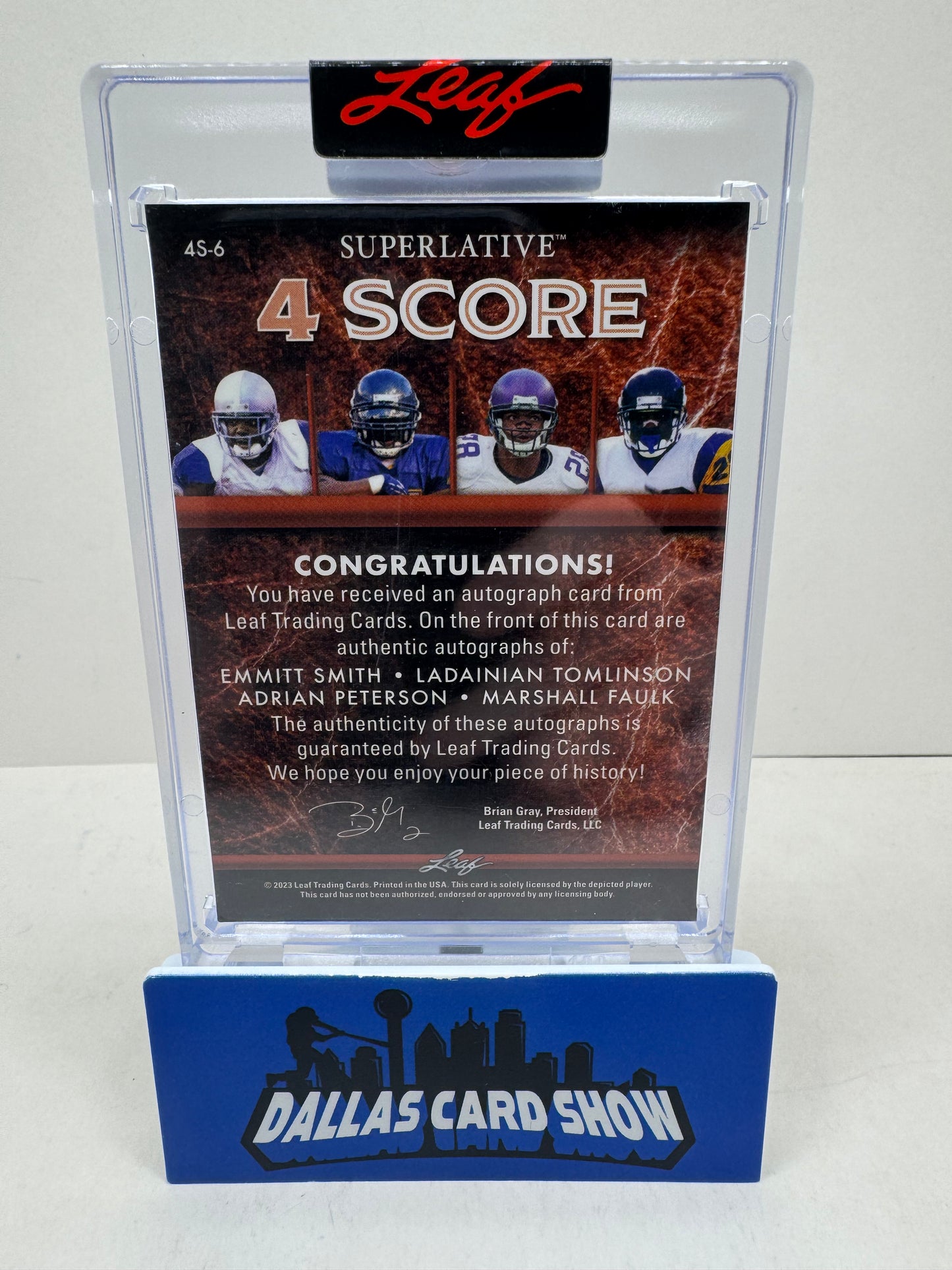 2023 Leaf Superlative 4 Score Running Back Quad-Auto Smith Peterson Faulk