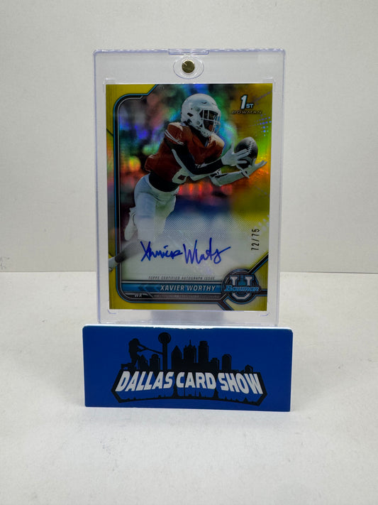 2022 Bowman U Football Xavier Worthy Yellow Refractor Auto /75