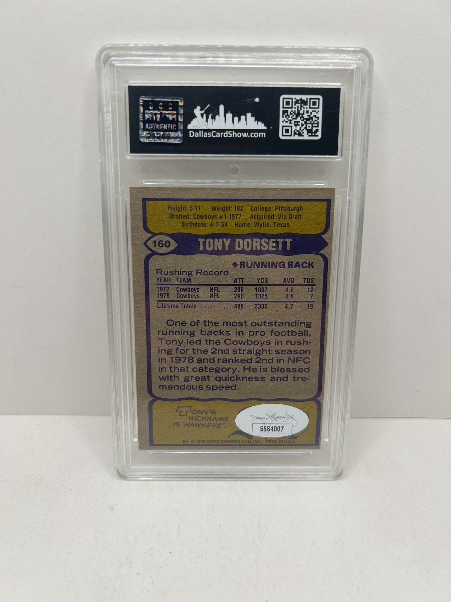 1979 Topps Football #160 Tony Dorsett Autographed JSA Certified