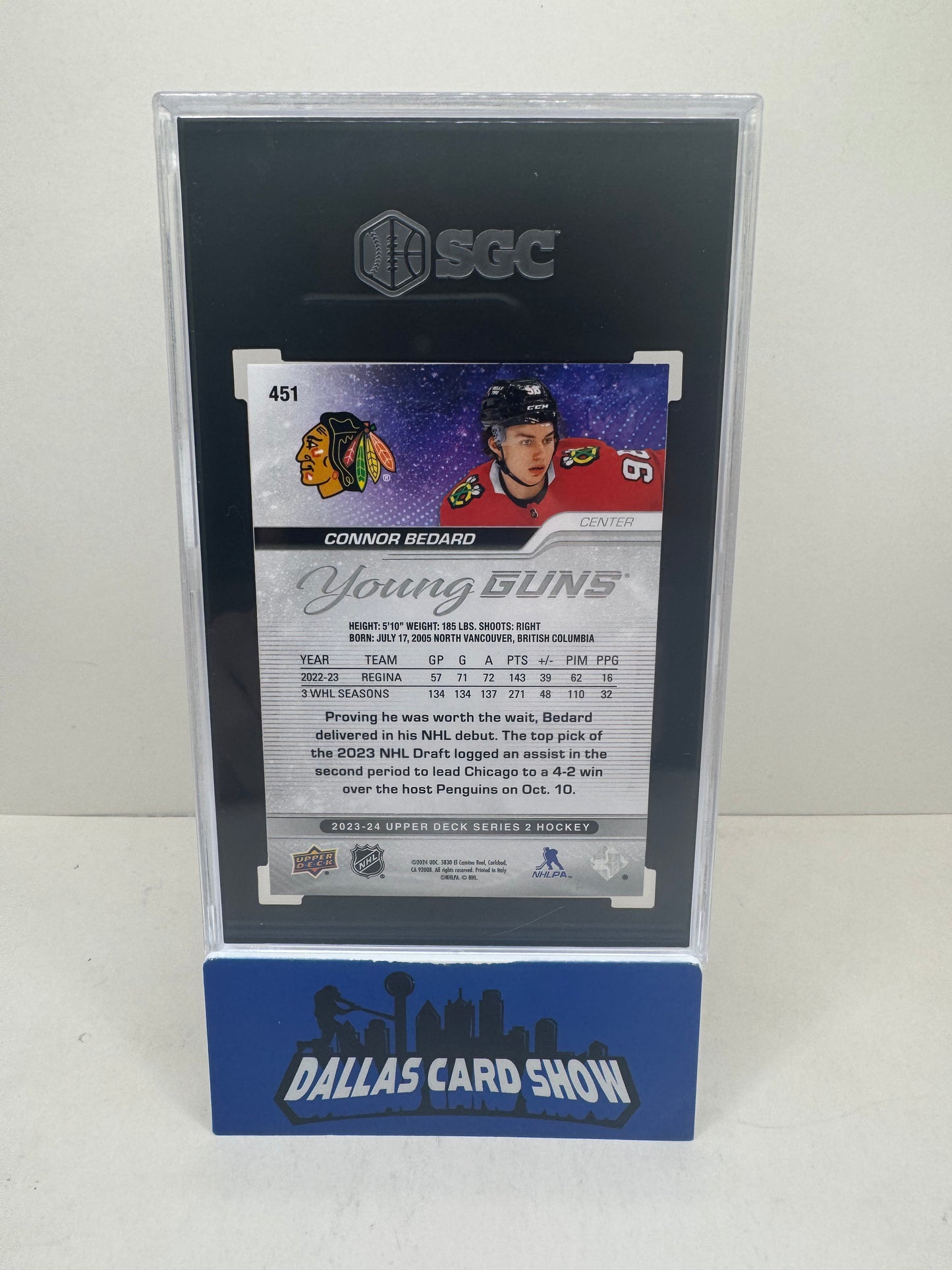 2023-24 Upper Deck #451 Connor Bedard Young Guns Rookie Card SGC 10