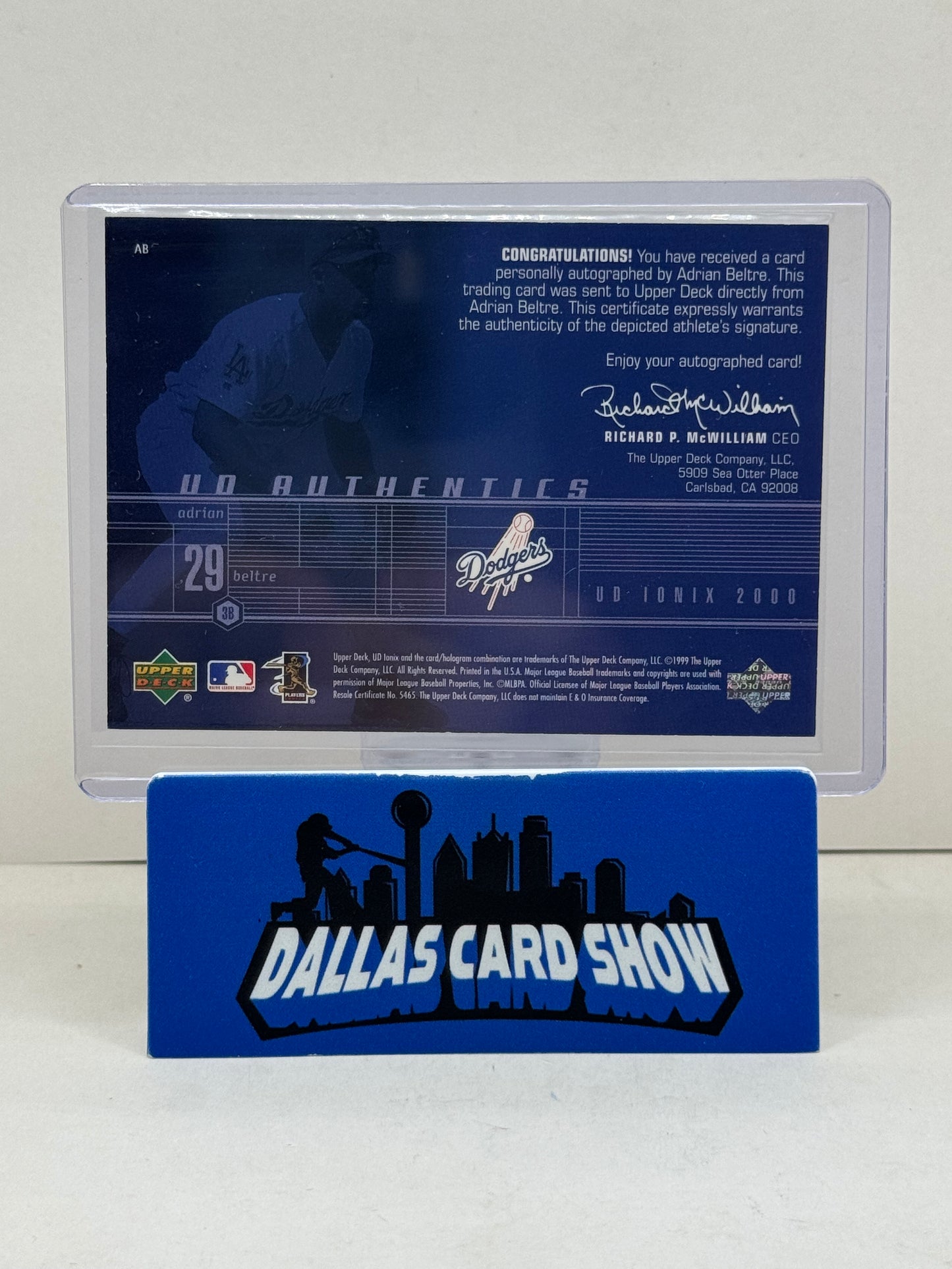 1999 Upper Deck Ionix #AB Adrian Beltre UD Authentics Autograph