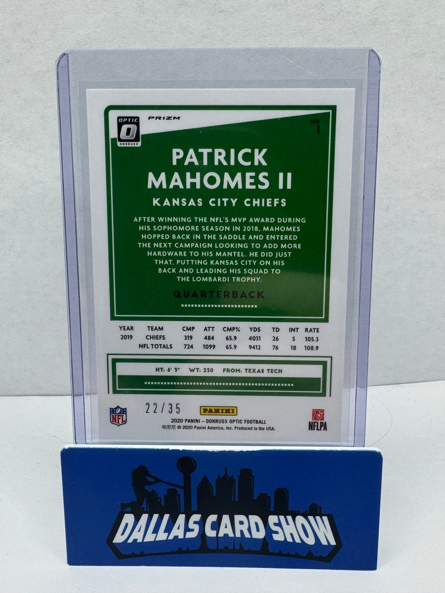 2020 Panini Donruss Optic Patrick Mahomes II Lime Green #1 22/35