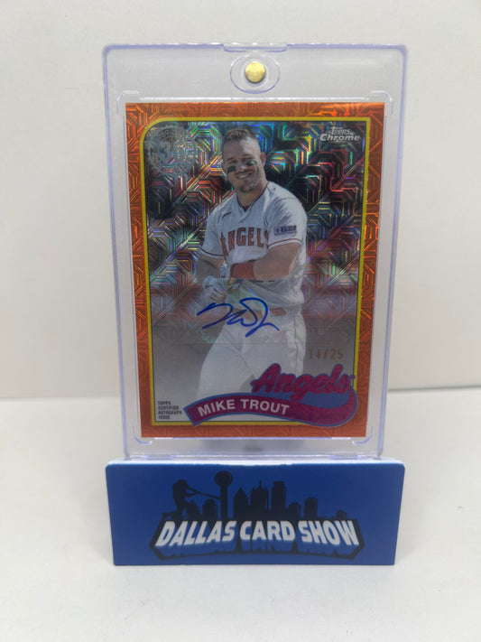 MIKE TROUT 2024 TOPPS CHROME 1989 TOPPS ORANGE MOJO AUTO /25