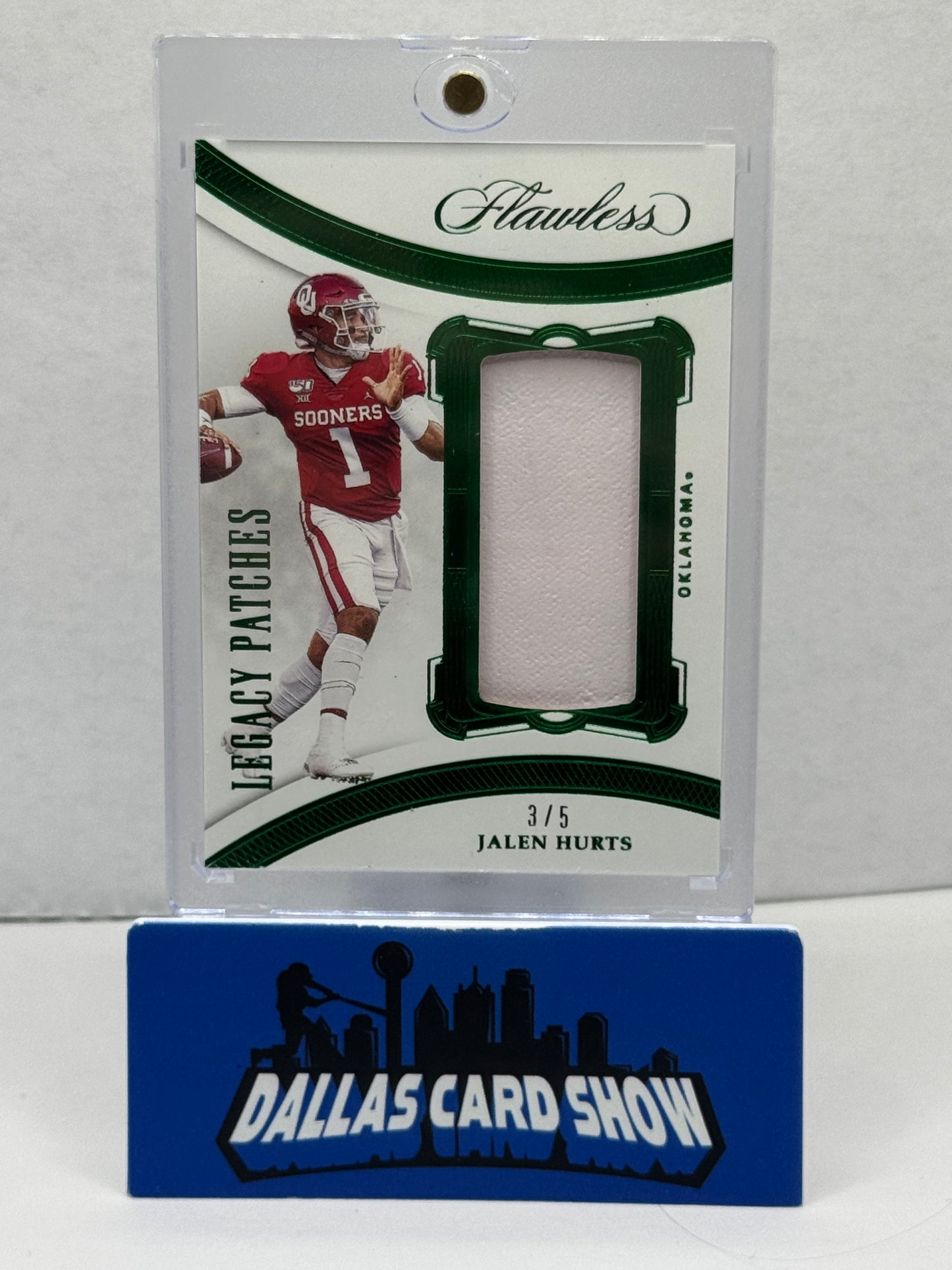 2020 Panini Flawless Collegieate Legacy Patches Emerald #8 Jalen Hurts #3/5