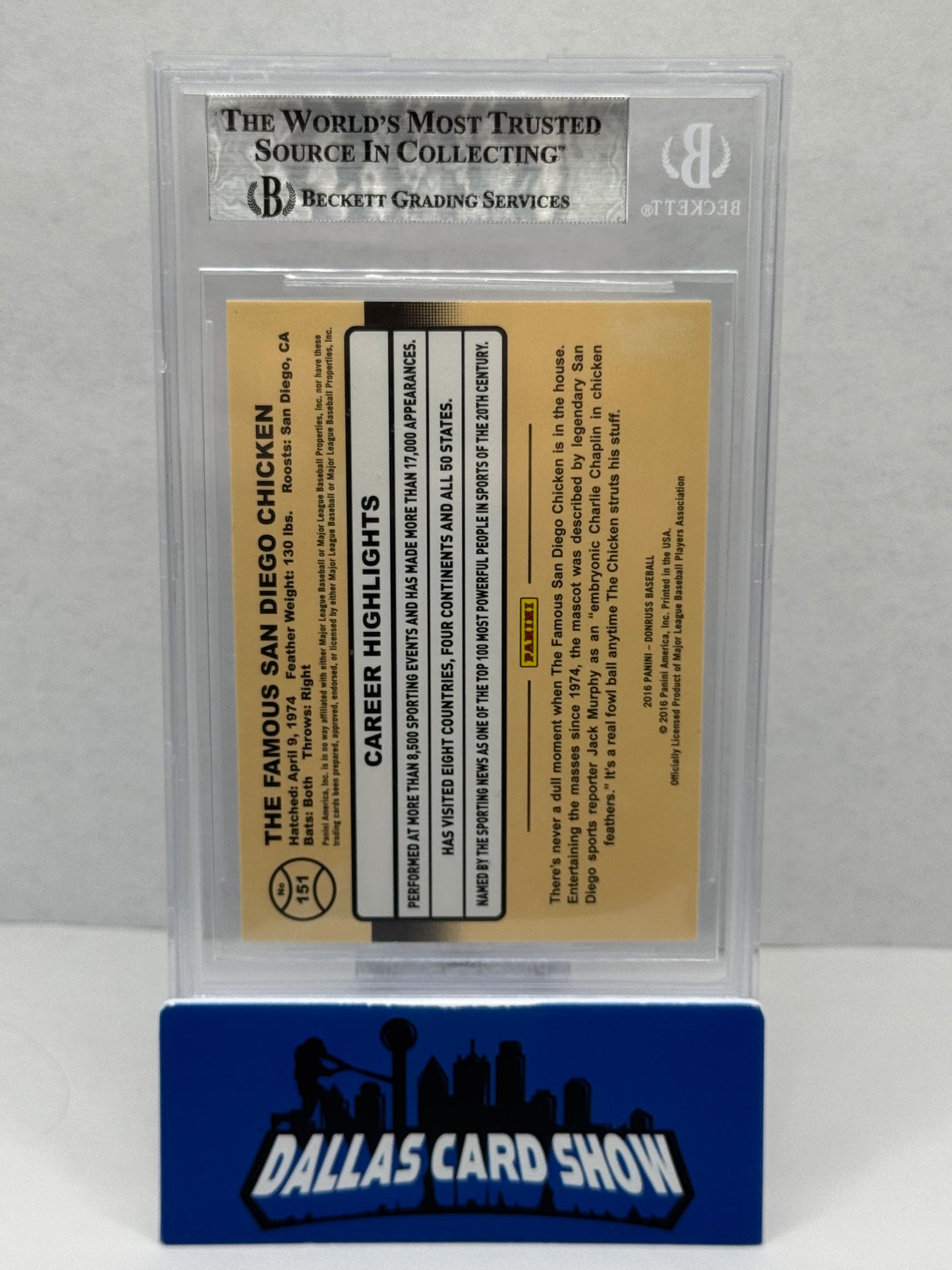 2016 Donruss #151 The Famous San Diego Chicken (Ted Giannolulas) BAS Authentic Autograph