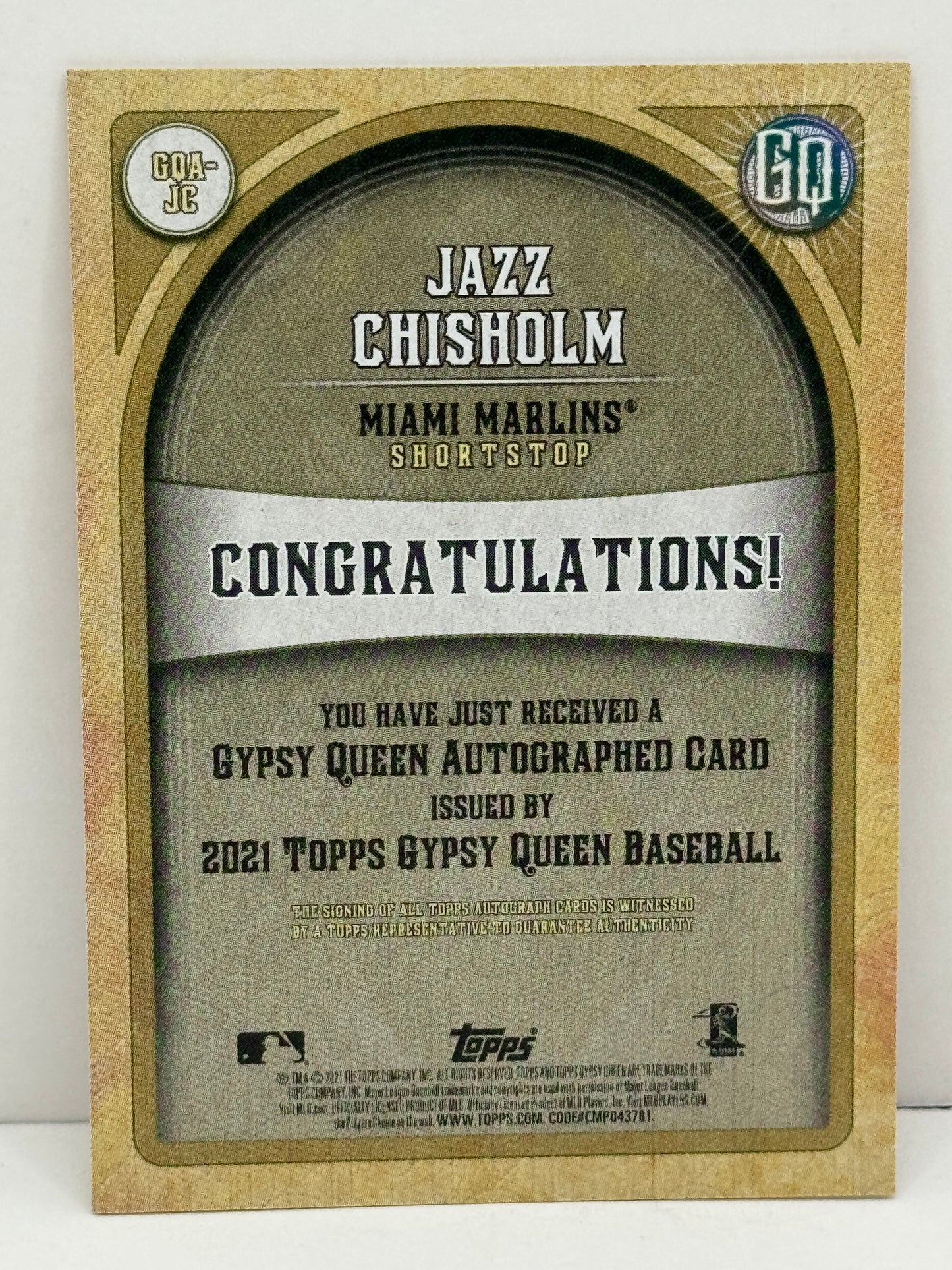 2021 Gypsy Queen #GQA-JC Jazz Chisholm Rookie Gypsy Queen Autograph Yankee's
