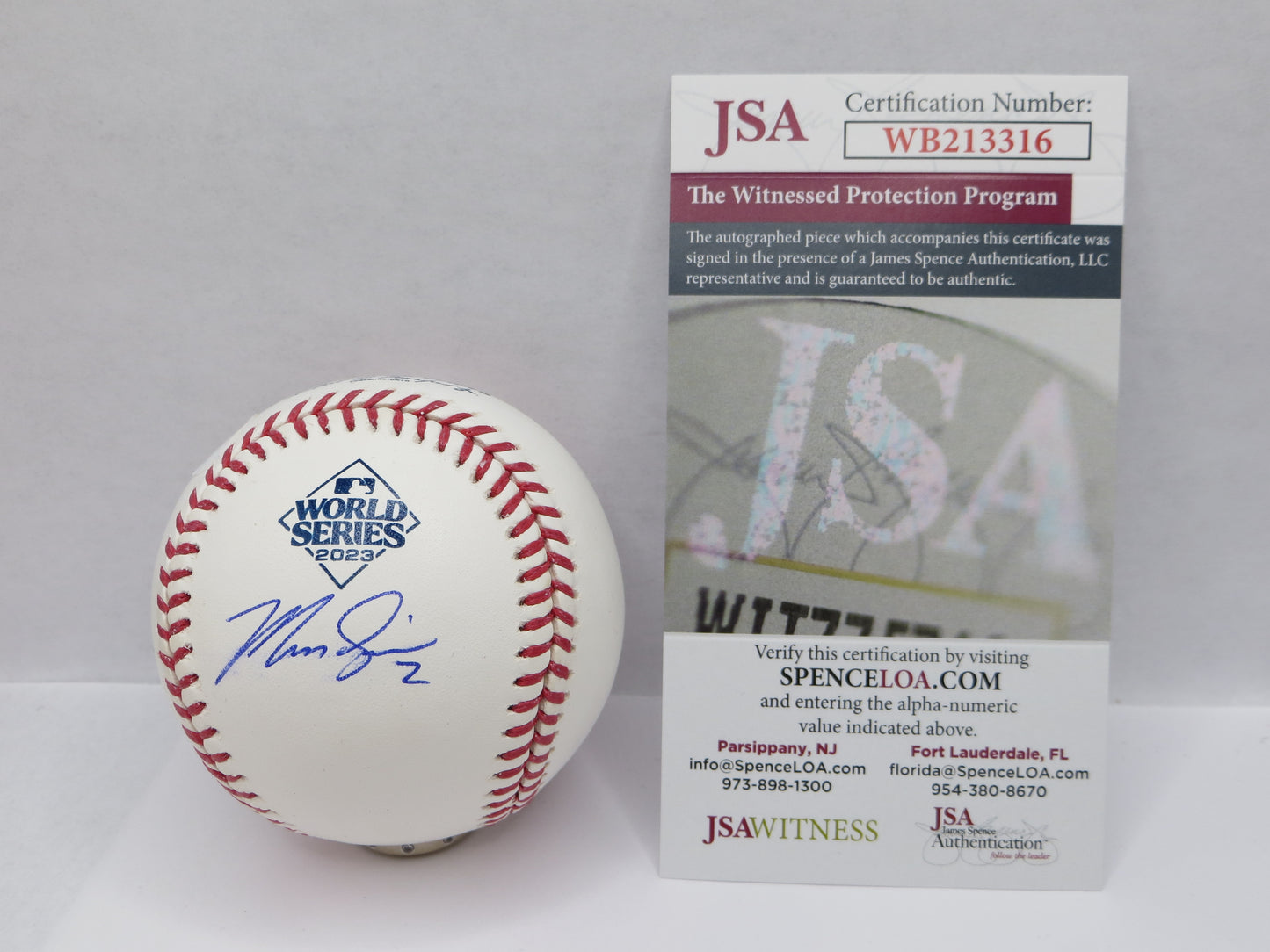 MARCUS SEMIEN SIGNED RAWLINGS OFFICIAL 2023 WORLD SERIES BASEBALL TEXAS RANGERS JSA