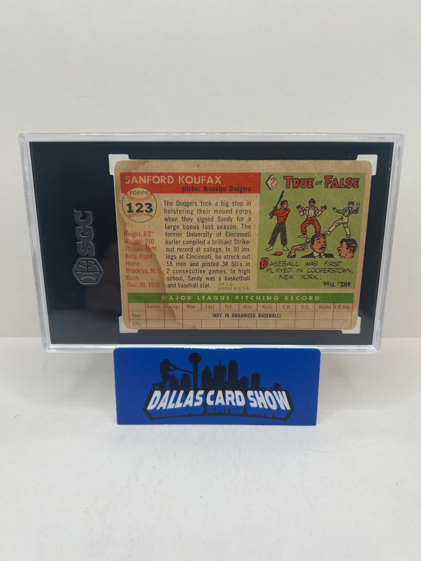 1955 TOPPS #123 SANDY KOUFAX SGC 1 ROOKIE CARD BROOKLYN DODGERS