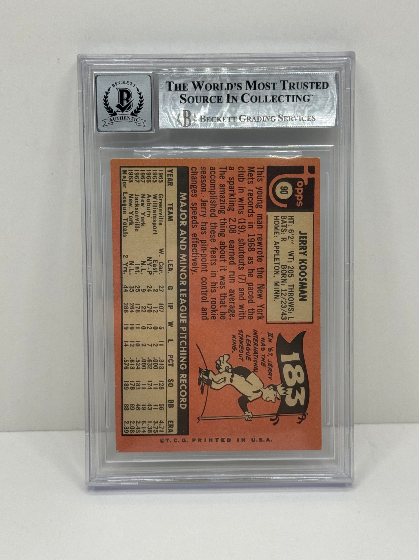 1969 Topps #90 Jerry Koosman BGS 10 Autograph