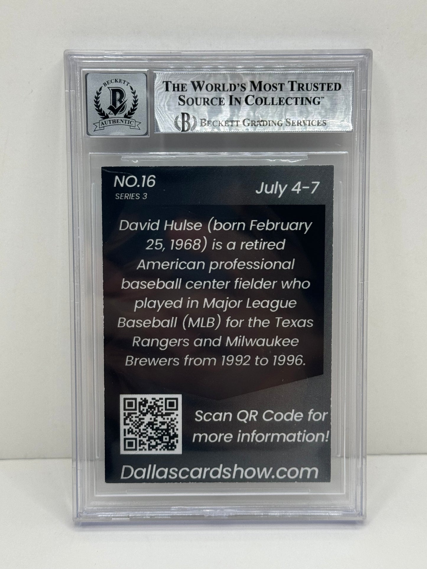 2024 July Dallas Card Show Series 3 #16 David Hulse BGS 10 Autograph