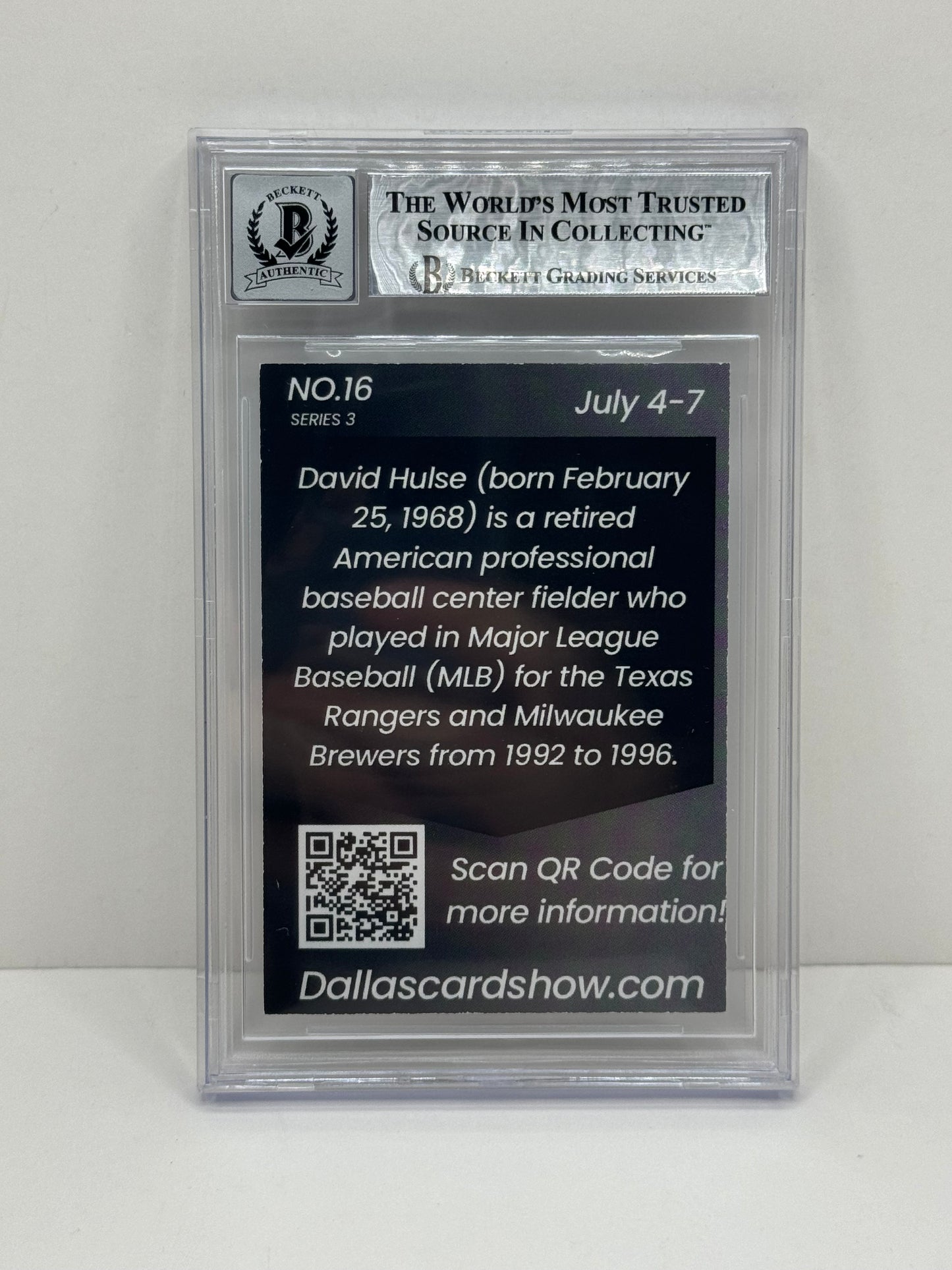 2024 July Dallas Card Show Series 3 #16 David Hulse BGS 10 Autograph