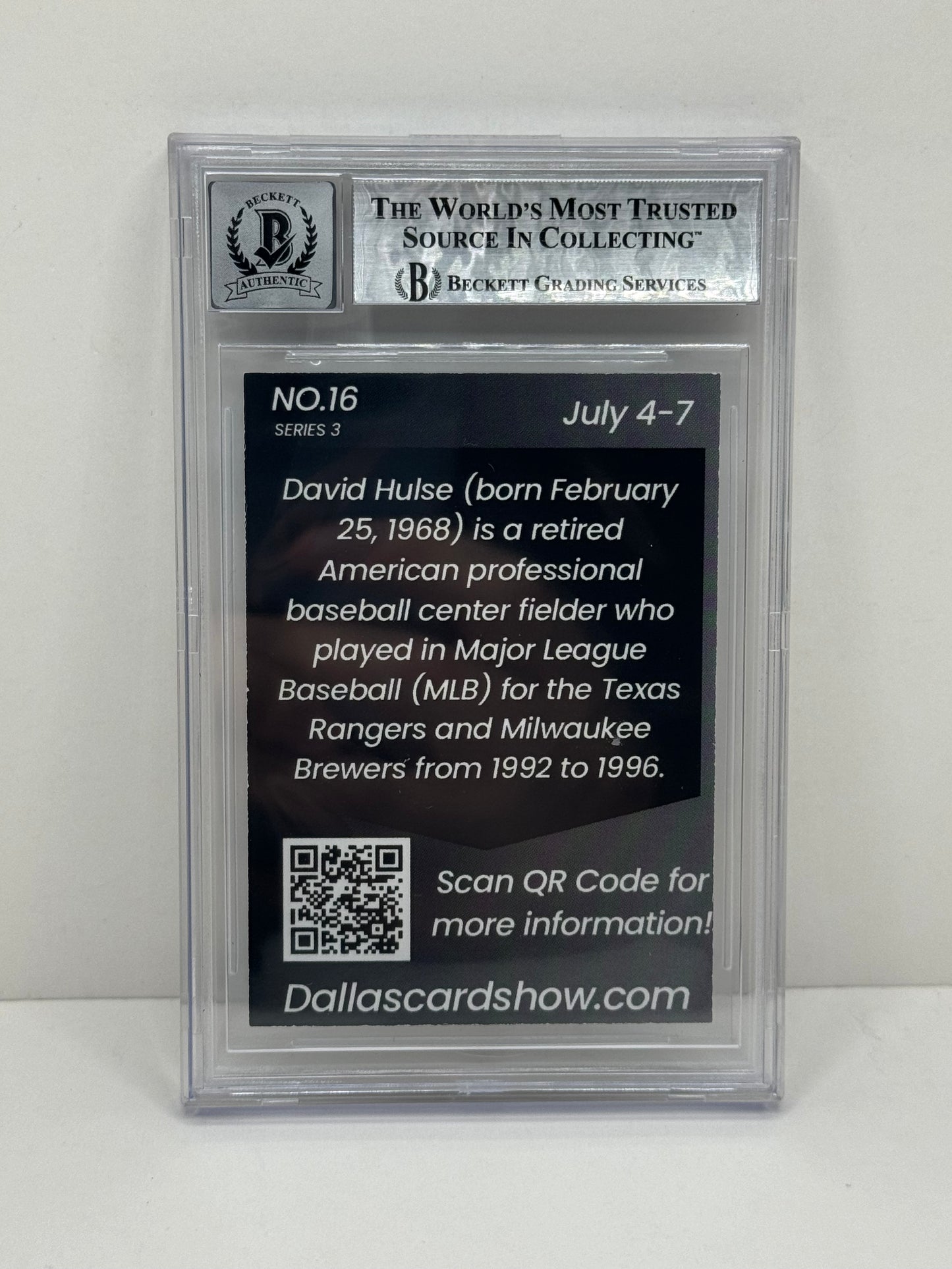 2024 July Dallas Card Show Series 3 #16 David Hulse BGS 10 Autograph