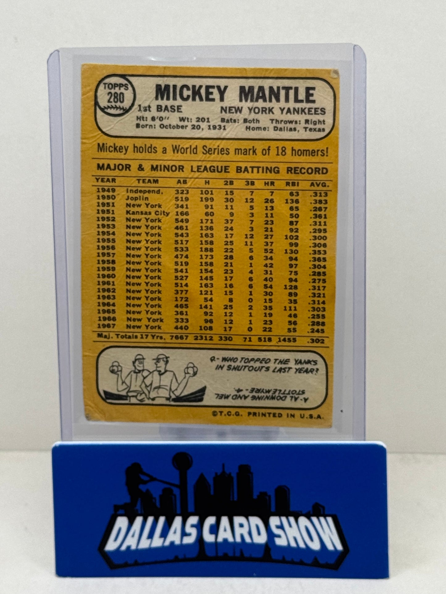 1968 Topps #280 Mickey Mantle (low grade)