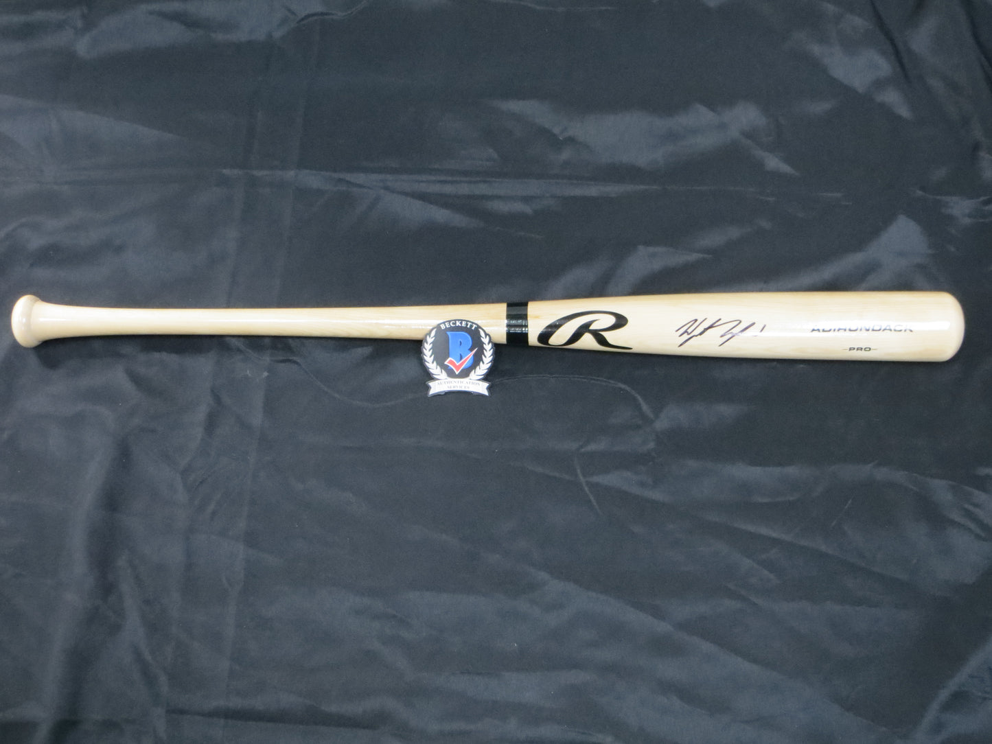 WYATT LANGFORD TEXAS RANGERS SIGNED Rawlings Blonde Baseball BAT BAS