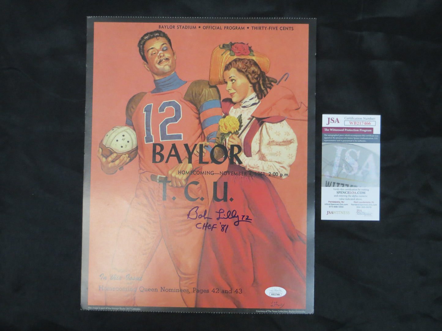 BOB LILLY SIGNED TCU vs Baylor Game Program Cover 11/4/1961 w/CHOF 81 JSA