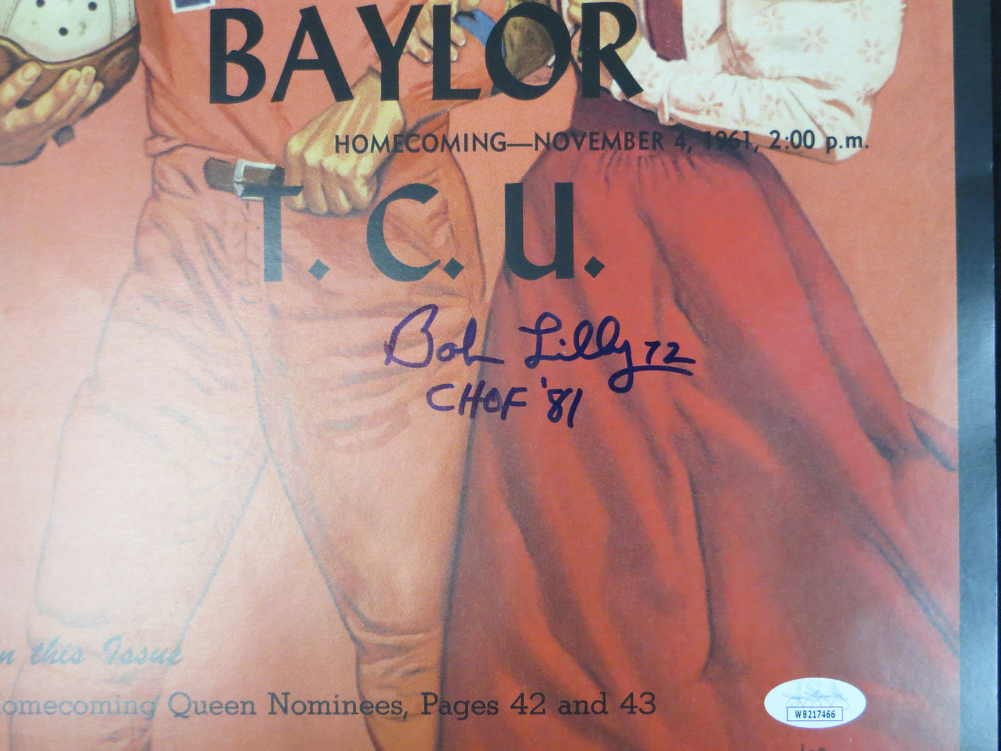 BOB LILLY SIGNED TCU vs Baylor Game Program Cover 11/4/1961 w/CHOF 81 JSA