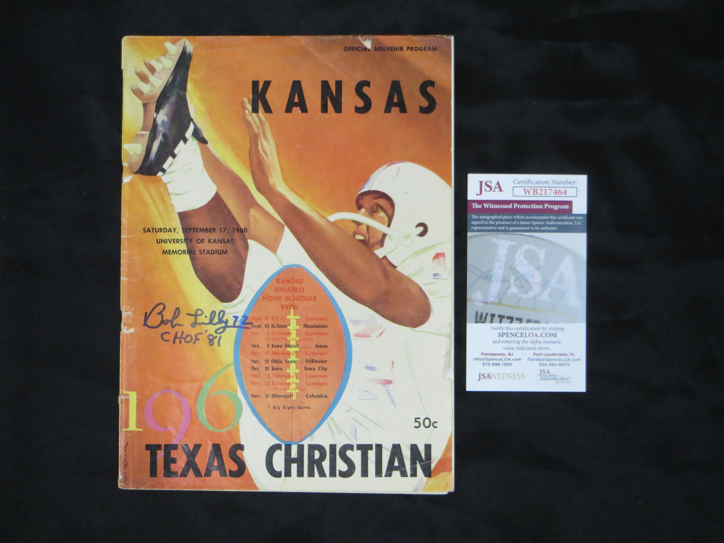 BOB LILLY SIGNED TCU vs Kansas Game Program 9/17/1960 w/CHOF 81 JSA