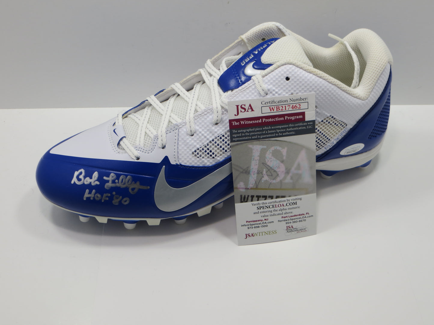 BOB LILLY DALLAS COWBOYS SIGNED NIKE Left CLEAT w/HOF 80 JSA COA