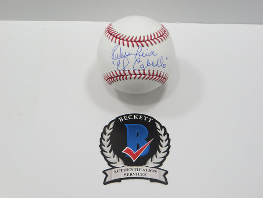RUBEN SIERRA TEXAS RANGERS SIGNED Rawlings OML BASEBALL w/ElCaballo BAS