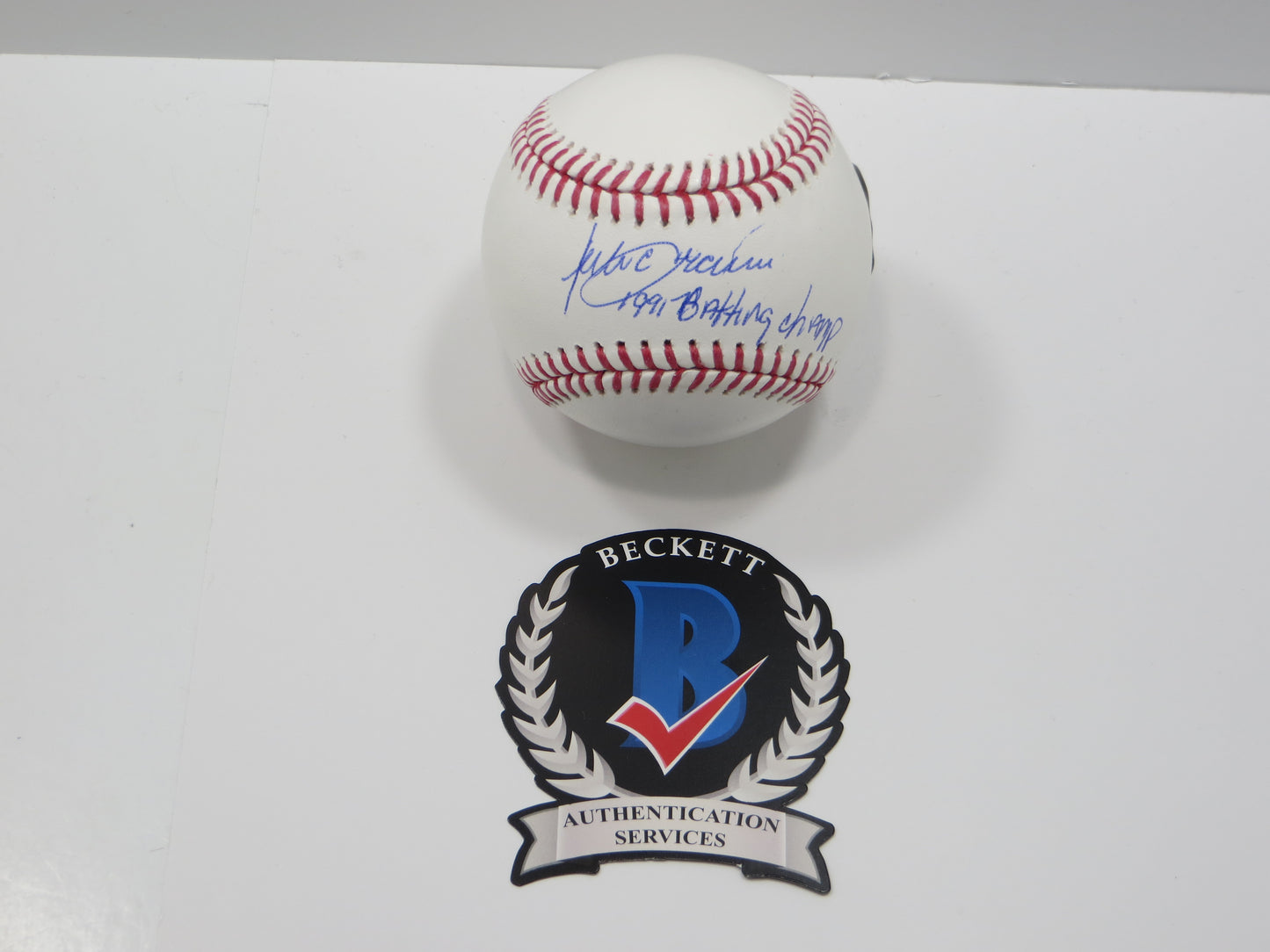 JULIO FRANCO TEXAS RANGERS SIGNED OML BASEBALL w/91BatChamp BAS