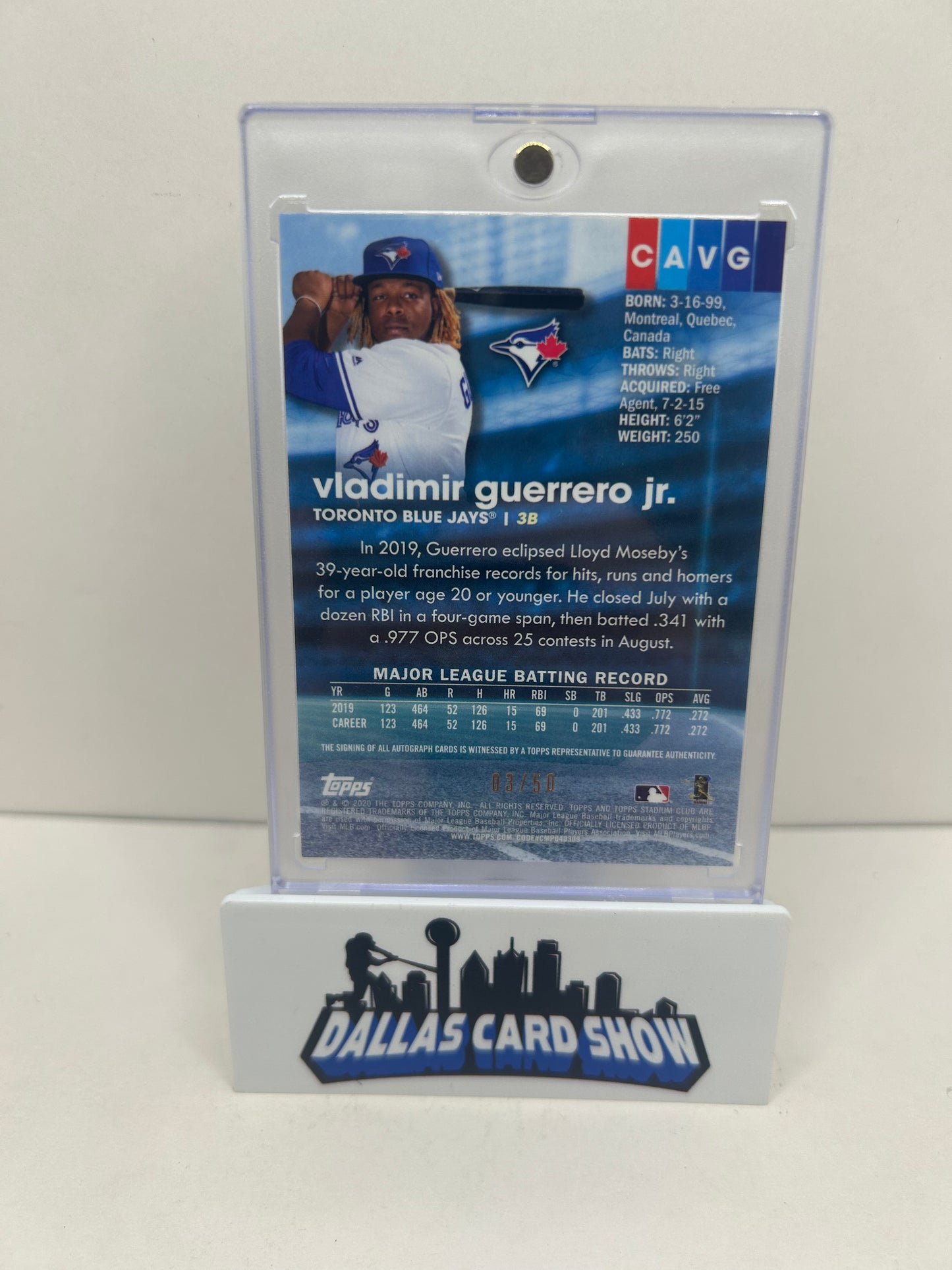 2020 Stadium Club Chrome VLADIMIR GUERRERO JR Auto Gold /50 Toronto Jays