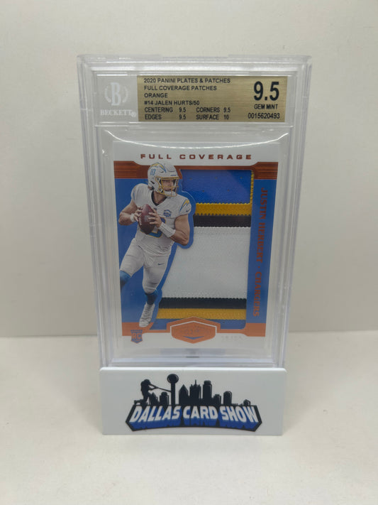2020 Playoff Plates & Patches Full Coverage Orange Justin Herbert /50 BGS 9.5