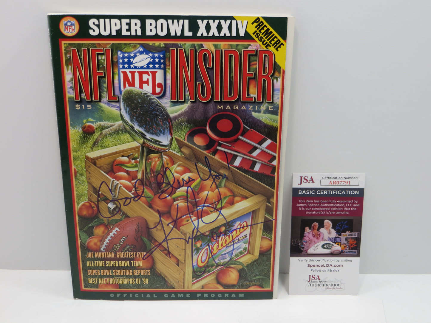 KURT WARNER ST LOUIS RAMS SIGNED Super Bowl XXXIV NFL Insider JSA COA