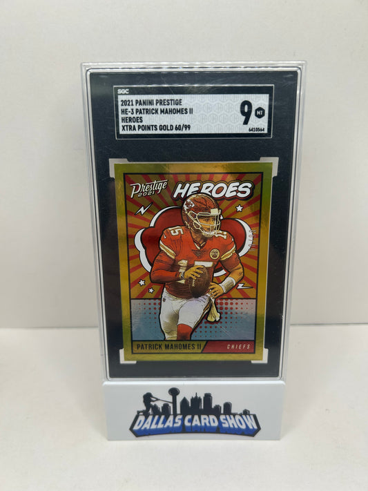 2021 Panini Prestige Patrick Mahomes Heroes Xtra Points Gold /99 SGC 9