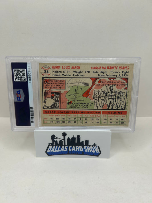 1956 Topps #31 Hank Aaron White Back PSA 4
