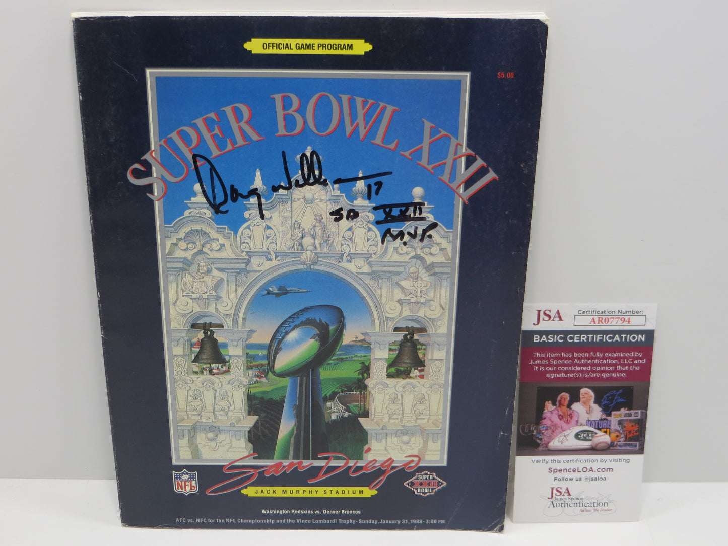 DOUG WILLIAMS WASHINGTON REDSKINS SIGNED Super Bowl XXII Program JSA