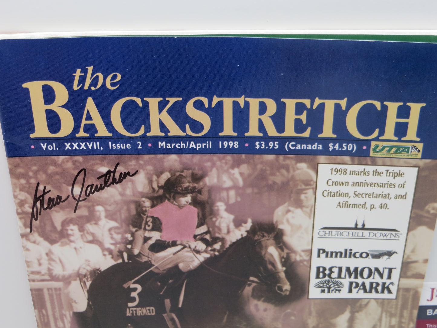 STEVE CAUTHEN SIGNED The Backstretch Program 1998 Triple Crown HORSE RACING JSA