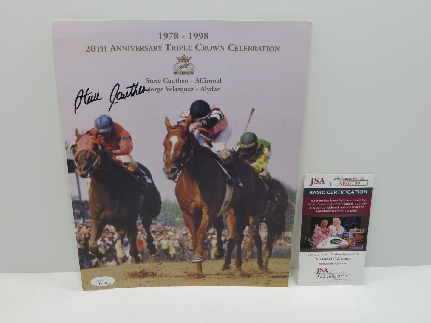 STEVE CAUTHEN SIGNED TRIPLE CROWN 8.5x11 PHOTO Horse Racing JSA
