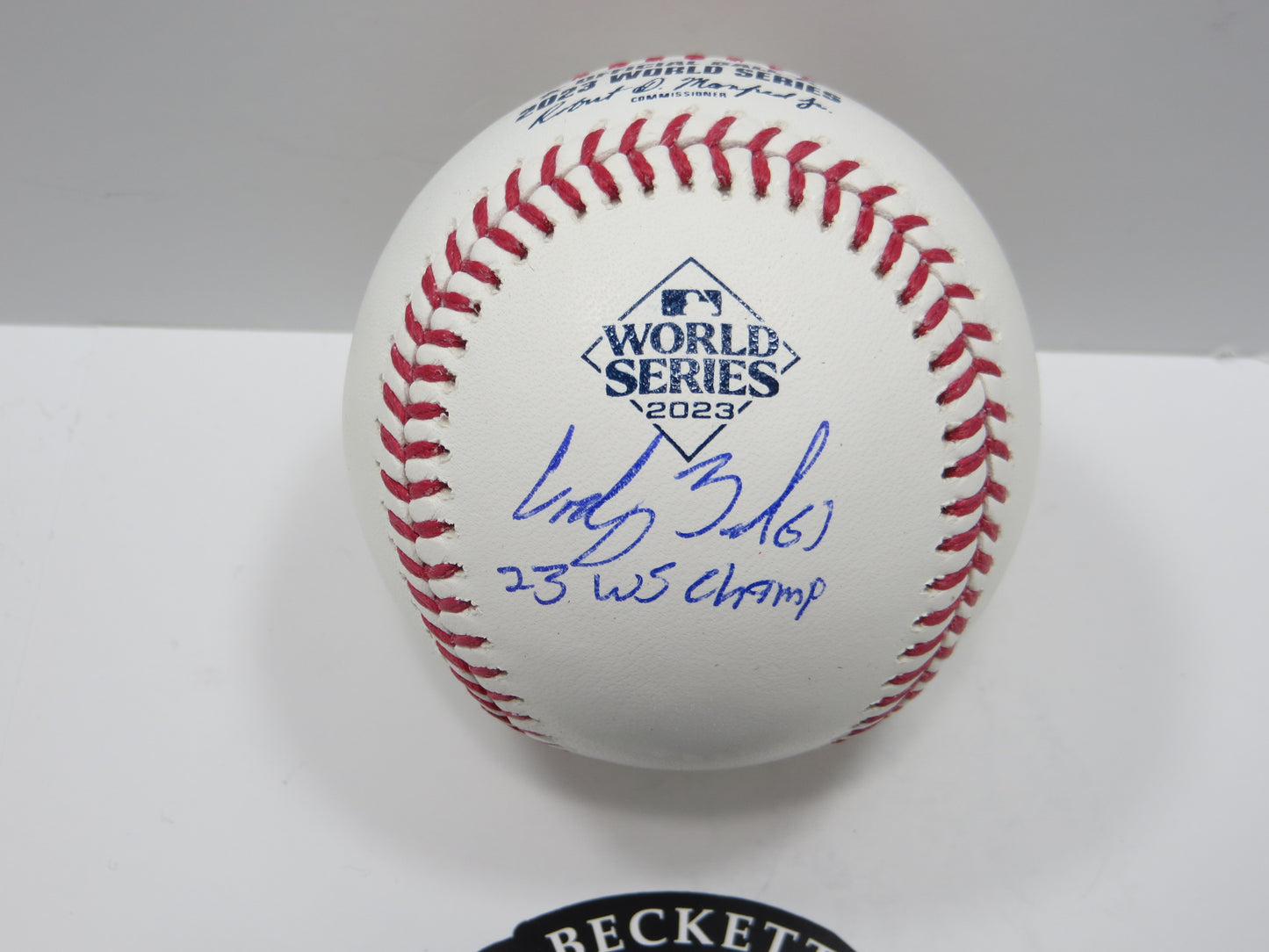 CODY BRADFORD TEXAS RANGERS RAWLINGS 2023 WORLD SERIES BASEBALL w/INSC BAS