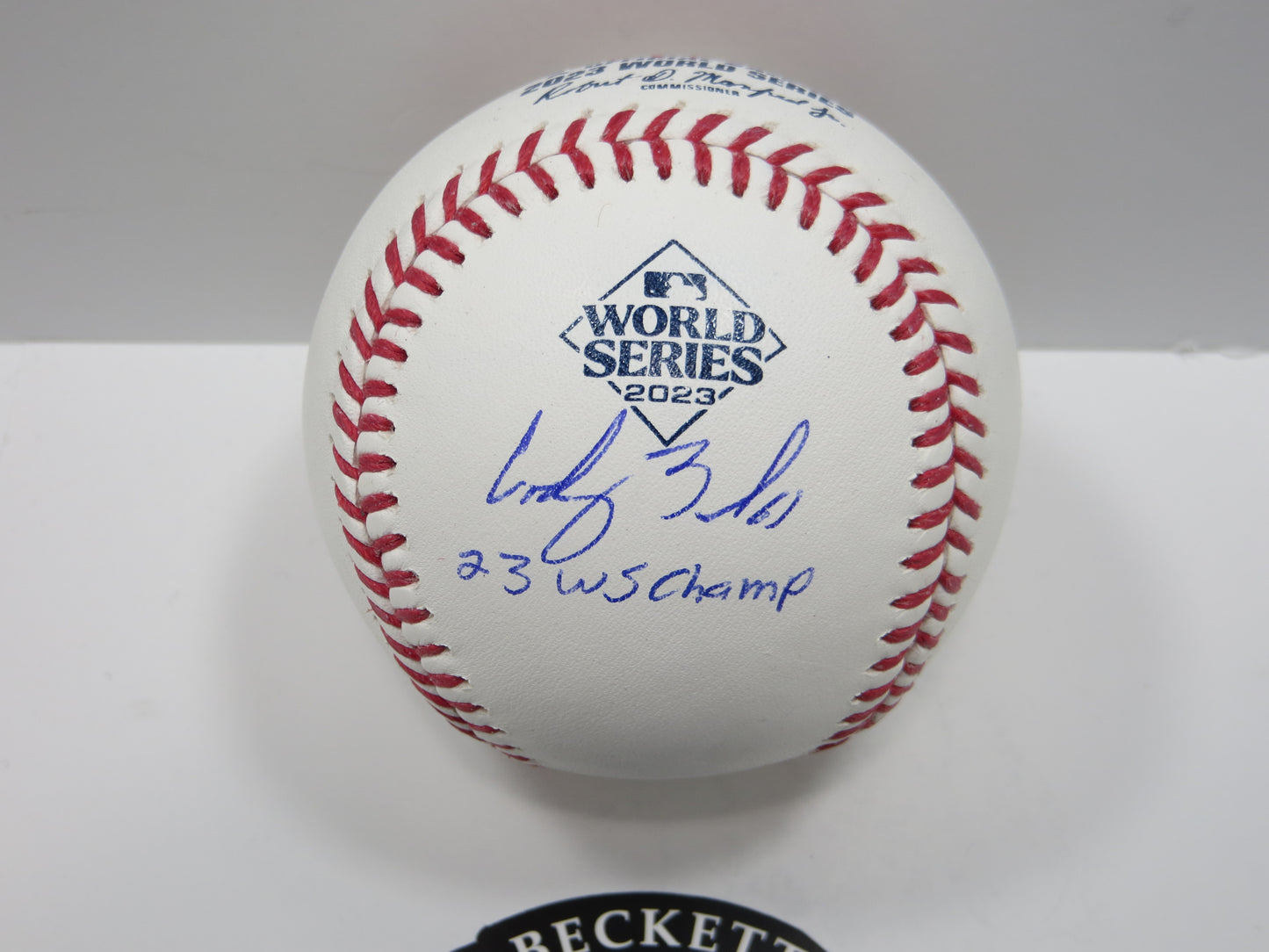 CODY BRADFORD TEXAS RANGERS RAWLINGS 2023 WORLD SERIES BASEBALL w/INSC BAS
