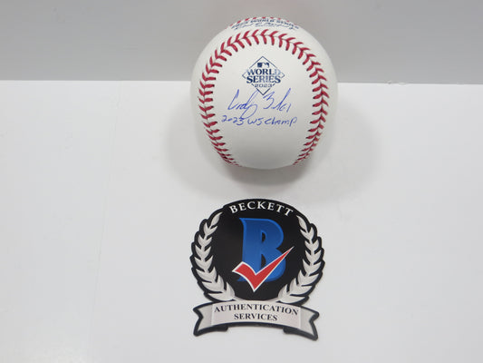 CODY BRADFORD TEXAS RANGERS RAWLINGS 2023 WORLD SERIES BASEBALL w/INSC BAS