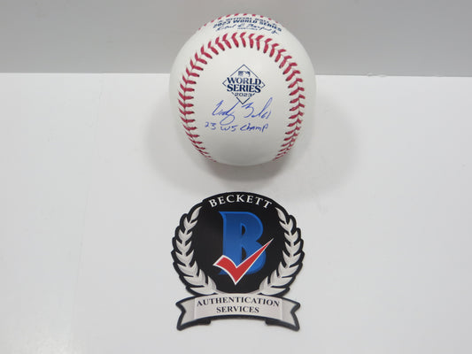 CODY BRADFORD TEXAS RANGERS RAWLINGS 2023 WORLD SERIES BASEBALL w/INSC BAS