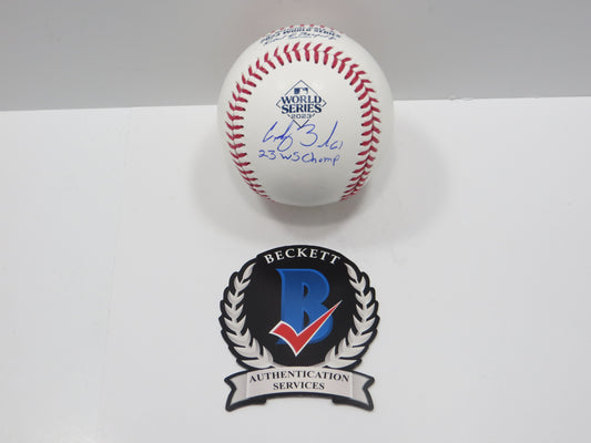 CODY BRADFORD TEXAS RANGERS RAWLINGS 2023 WORLD SERIES BASEBALL w/INSC BAS